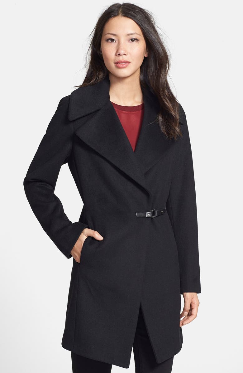 Calvin Klein Buckle Closure Wool Blend Coat, Main, color,