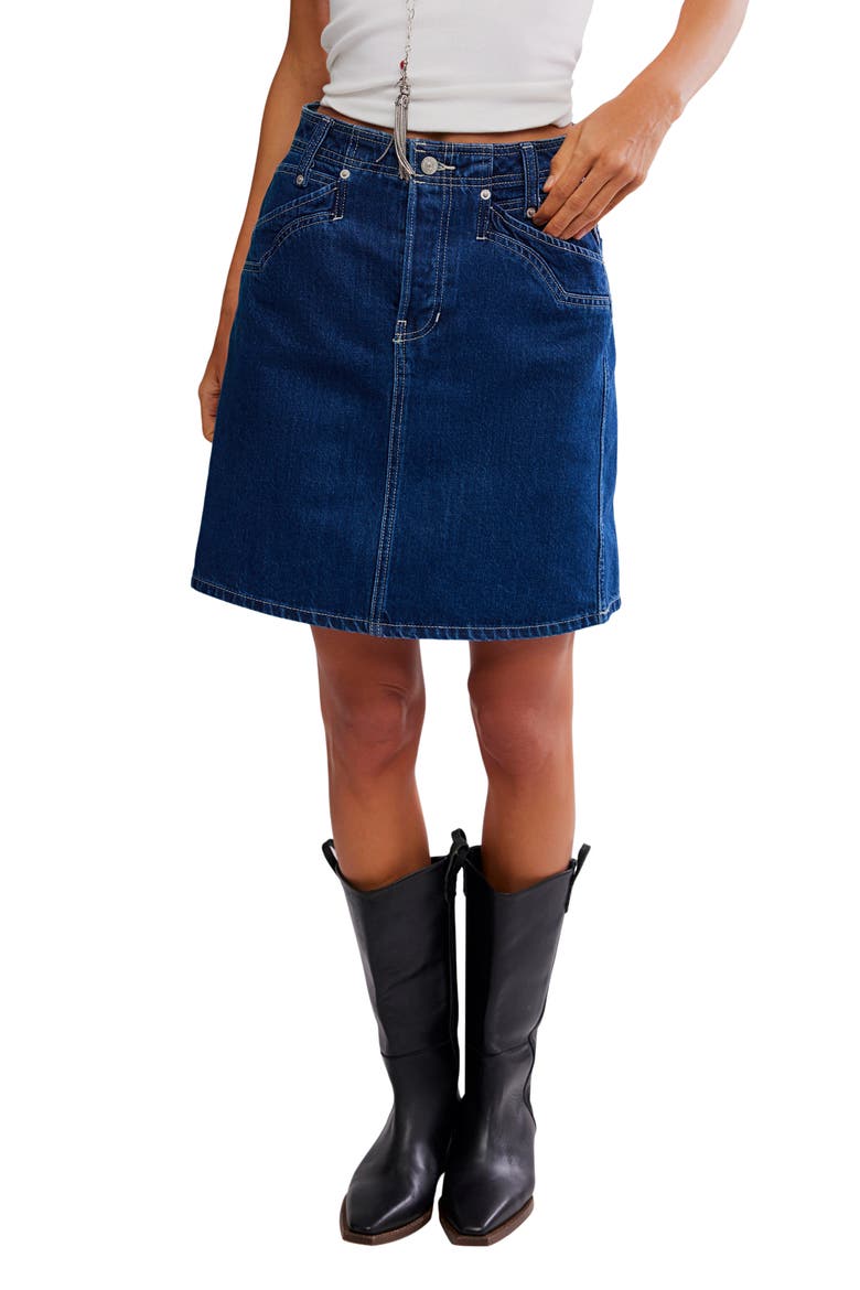Suzy Western Denim Skirt, Main, color, DEEP BLUE CRUSH