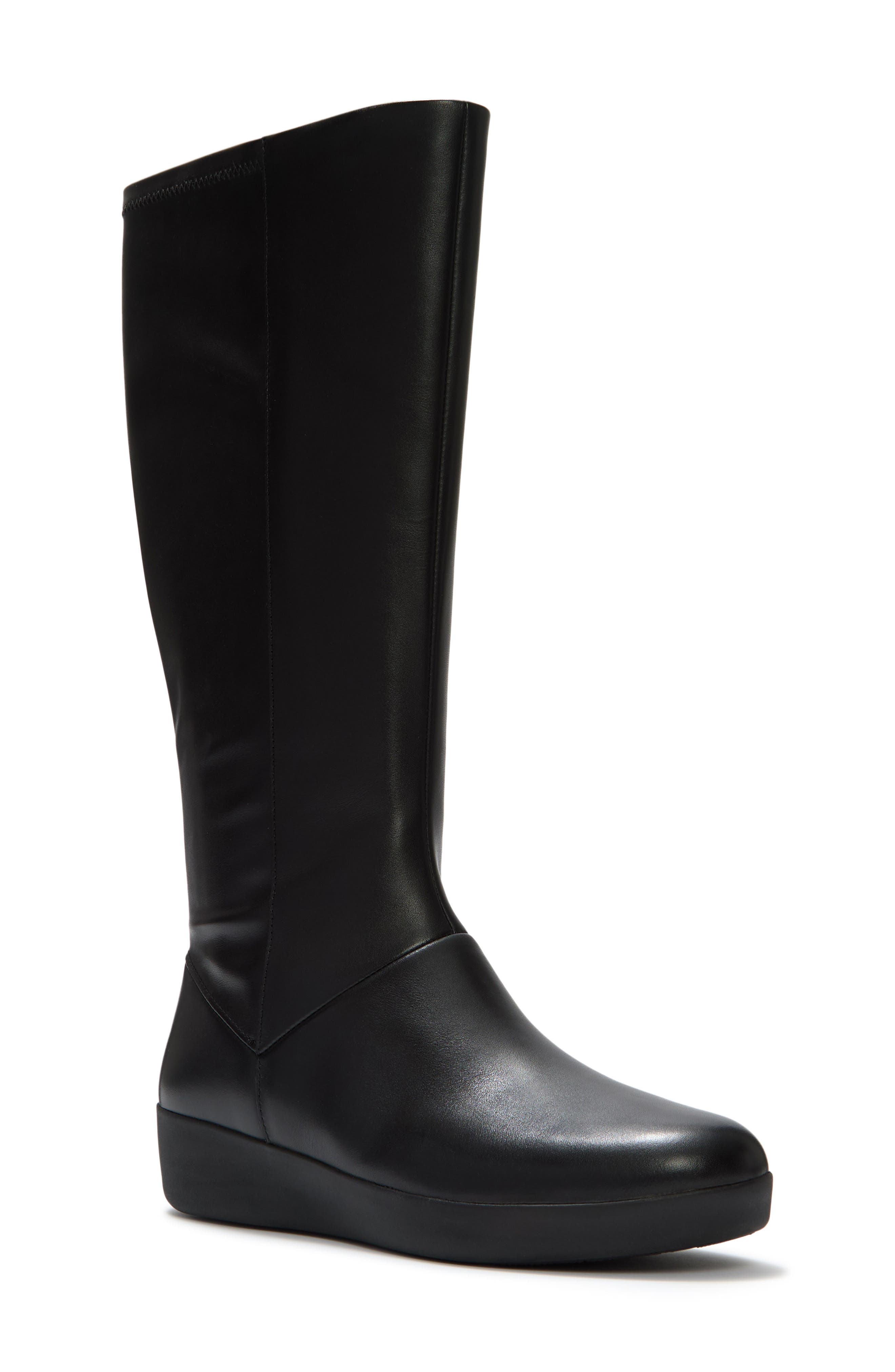 Flowform Leather Knee High Boot, Main, color, ALL BLACK