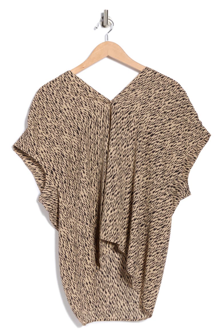 Growover Print Shirred V-Neck Top, Alternate, color, BEIGE HUMMUS- BLACK CAMO
