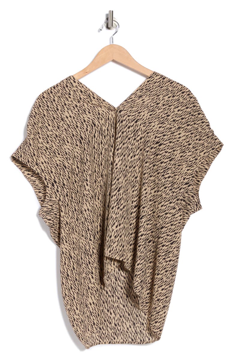 NORDSTROM RACK Growover Print Shirred V-Neck Top, Alternate, color, Beige Hummus- Black Camo