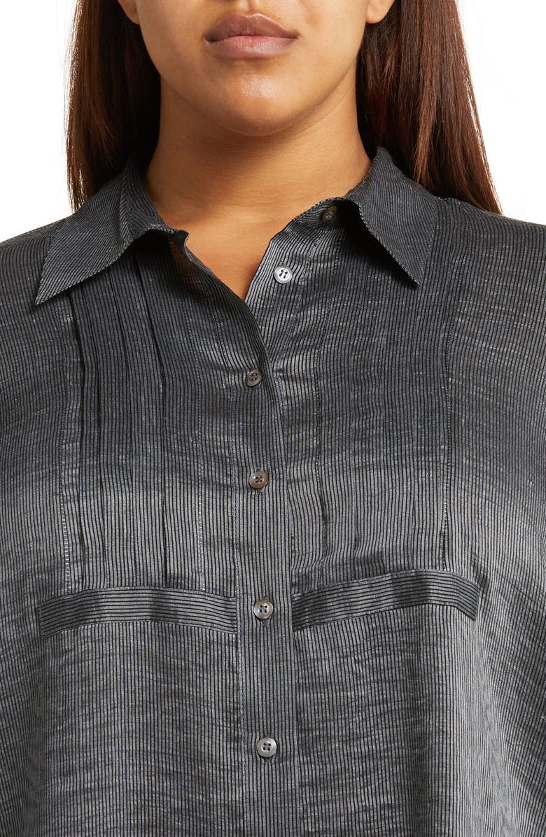 HARSHMAN Drea Stripe Silk & Linen Button-Up Tunic Blouse, Alternate, color, 