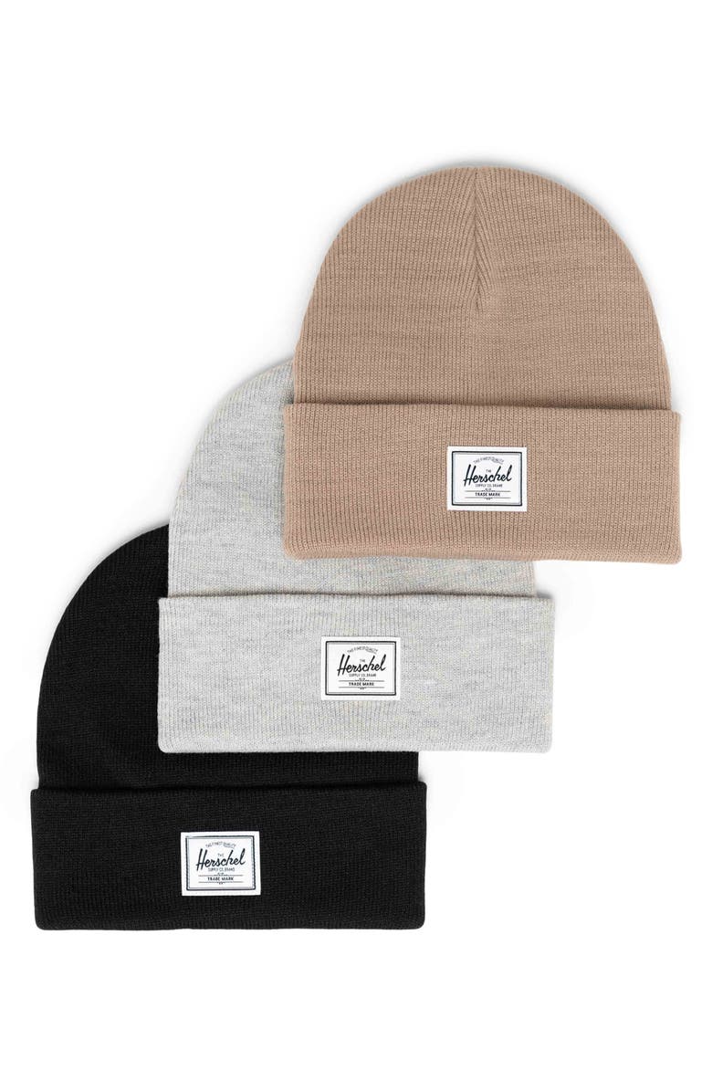 Herschel Supply Co. Elmer 3-Pack Cuffs Beanies, Main, color, Light Grey/ Beige/ Black