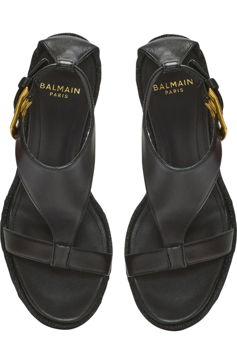 Balmain Anthem wedge lambskin espadrilles, Alternate, color, Black