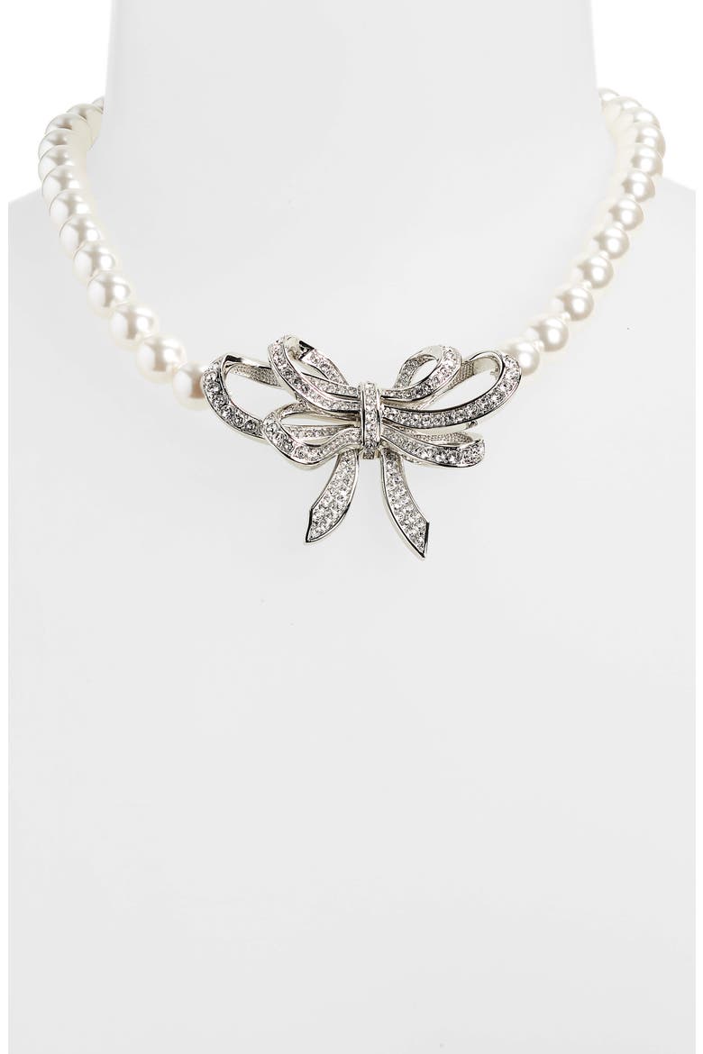Crystal Triple Bow Choker Necklace, Main, color, PEARL SILVER WHITE