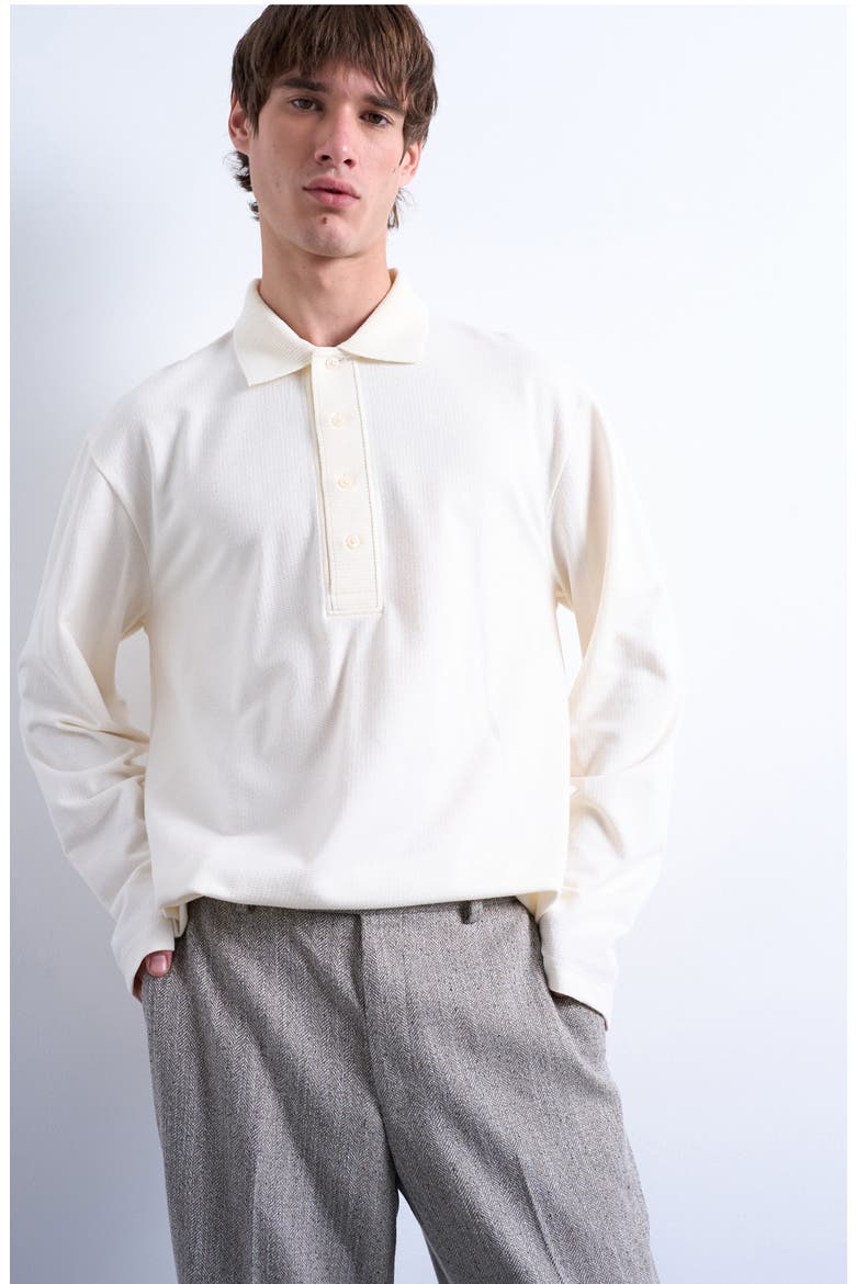 Long Sleeve Polo, Main, color, ECRU