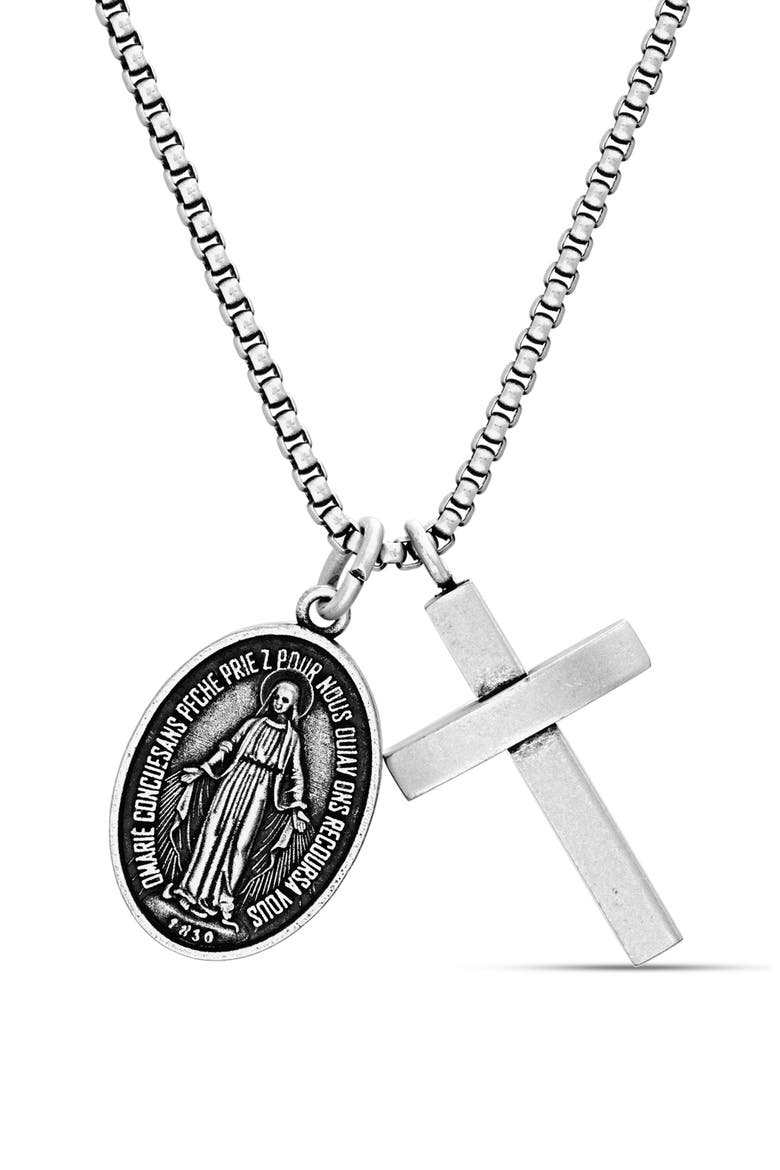 Cross Medallion Pendant Necklace, Main, color, METALLIC SILVER