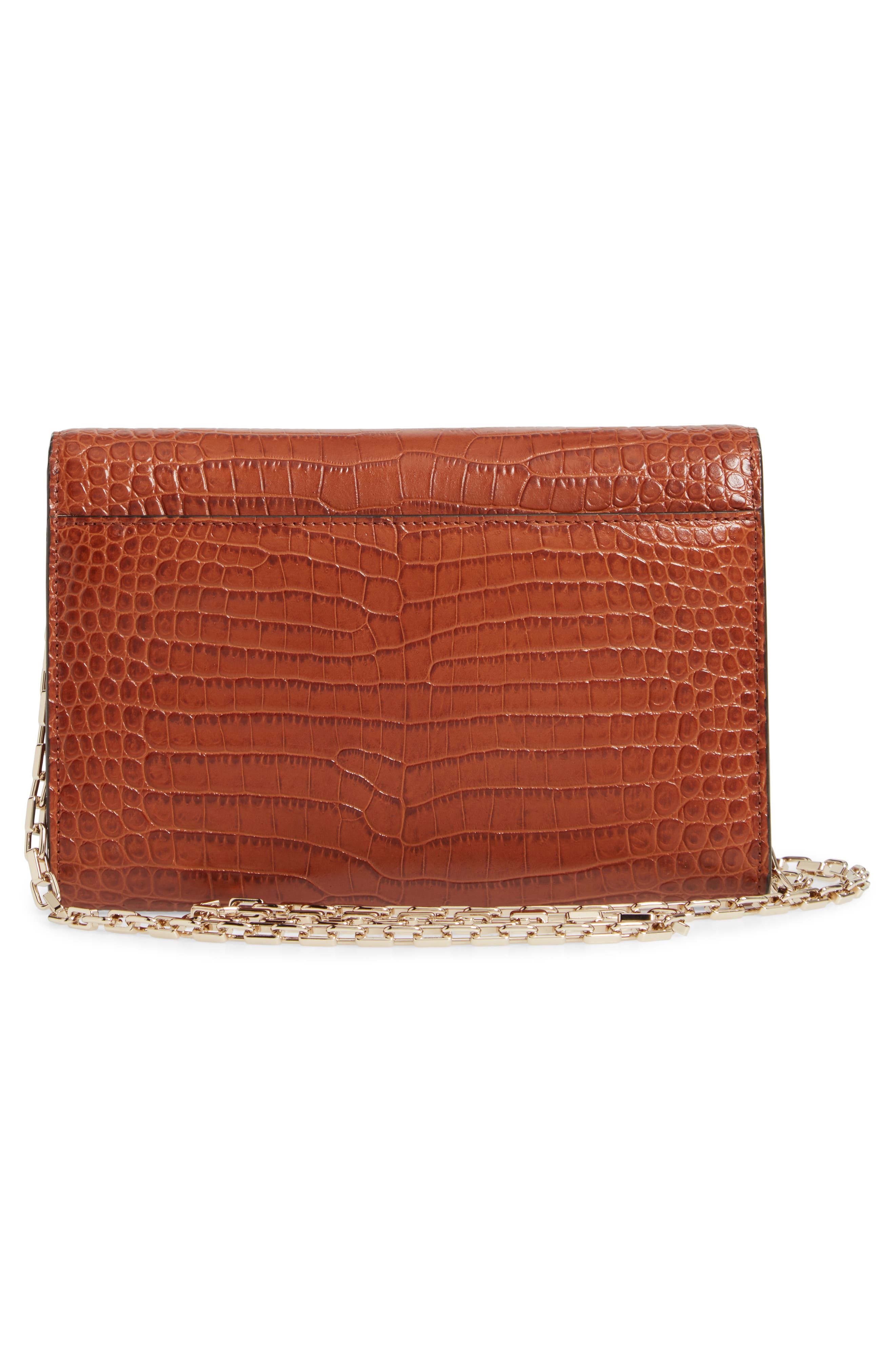 Jimmy Choo Varenne Croc Embossed Leather Clutch, Alternate, color, Cuoio