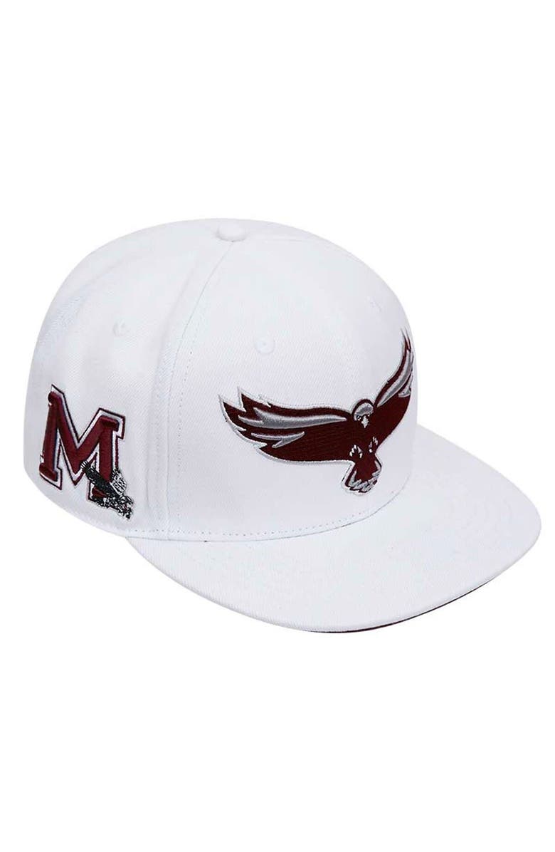 PRO STANDARD Men's Pro Standard White Maryland Eastern Shore Hawks Mascot Evergreen Wool Snapback Hat, Main, color, White