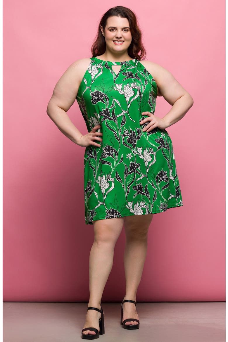 Print Sleeveless Keyhole Cutout Dress, Alternate, color, GREEN MULTI
