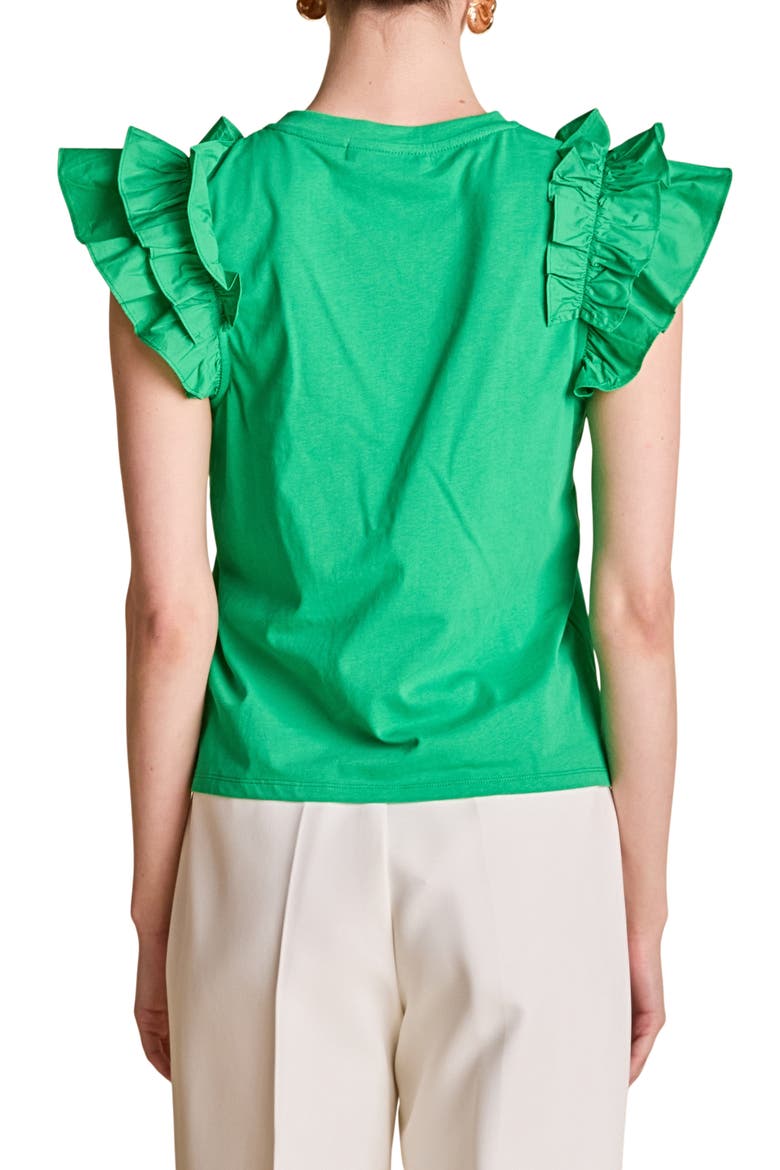 Ruffle Sleeve Mix Media Cotton Top, Alternate, color, GREEN