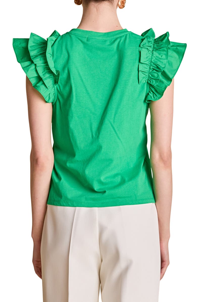 English Factory Ruffle Sleeve Mix Media Cotton Top, Alternate, color, Green
