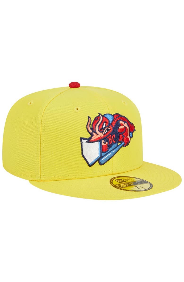 New Era Men's New Era Yellow Jacksonville Jumbo Shrimp Theme Nights Captain Crustacean  59FIFTY Fitted Hat, Alternate, color, 