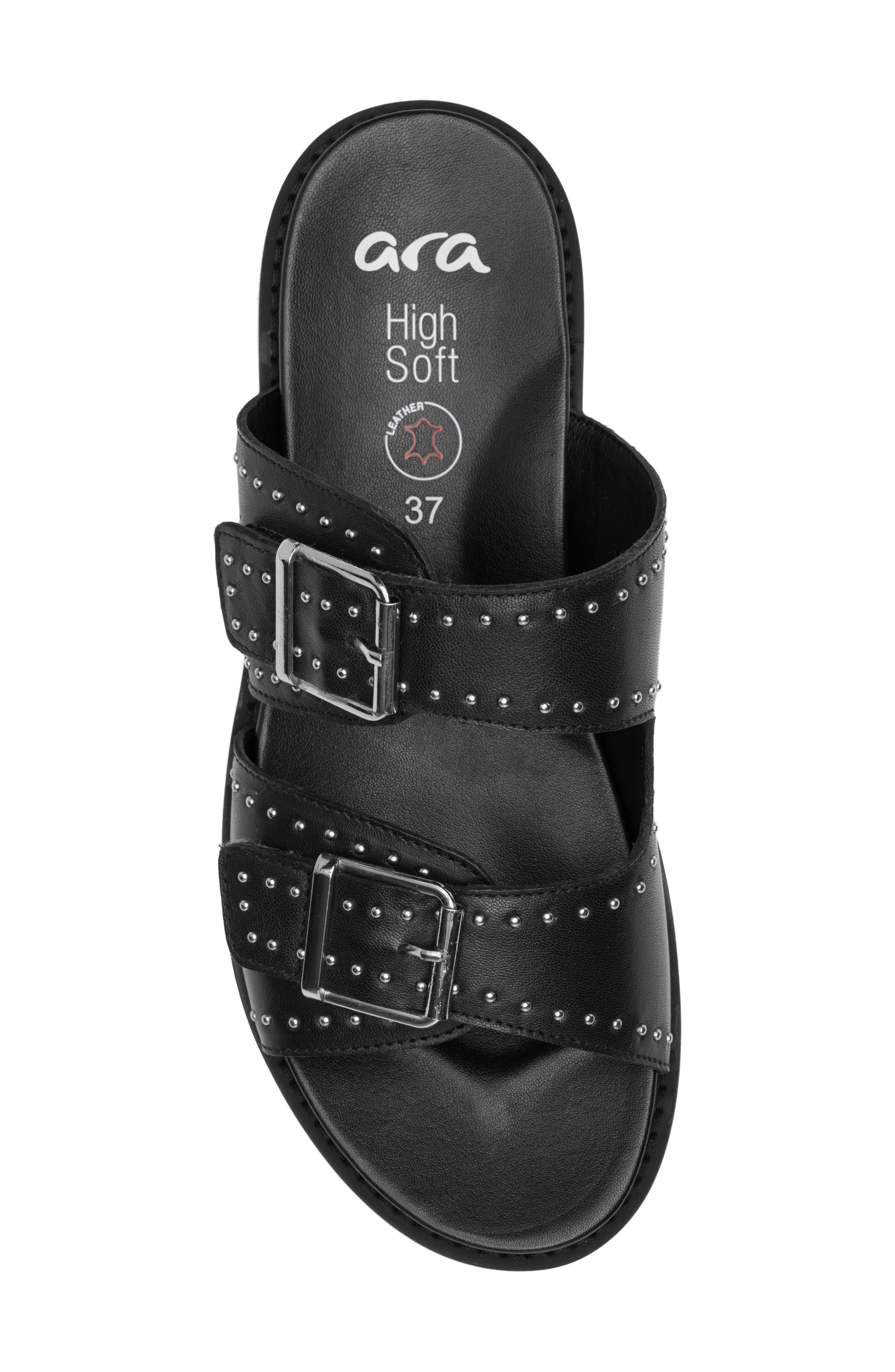 ara Elm Studded Buckle Strap Slide Sandal, Alternate, color, Black