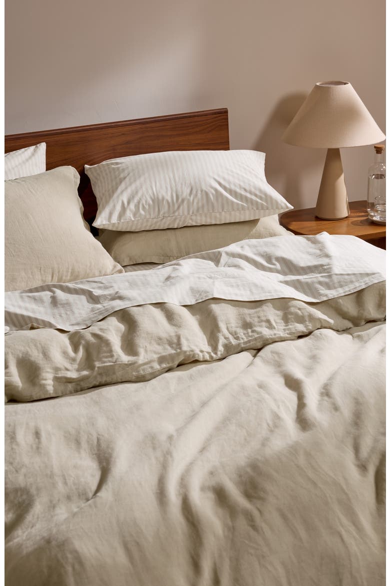 Percale Sheet Set, Alternate, color, BONE STRIPE