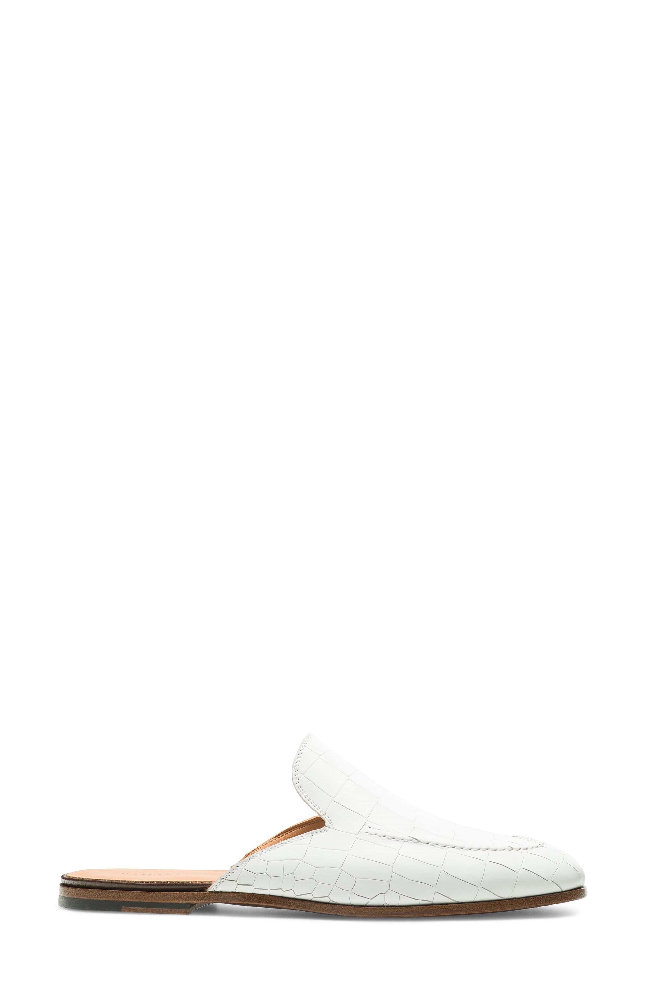 Camila Croc Embossed Leather Flat Mule, Alternate, color, WHITE