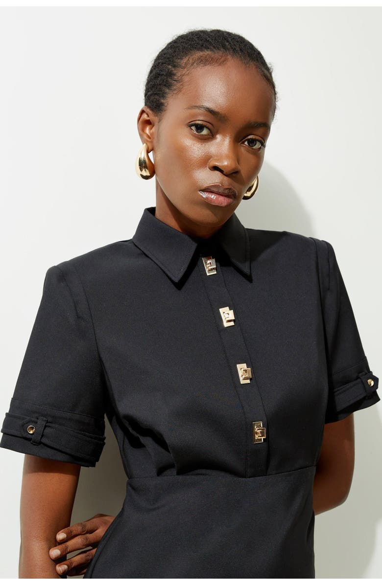 Karen Millen Techno Shirt Dress With Gold Hardware, Alternate, color, Black