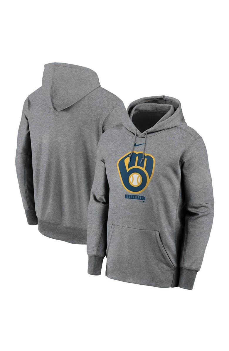 Nike Men's Nike Gray Milwaukee Brewers Logo Therma Performance Pullover Hoodie, Alternate, color, 