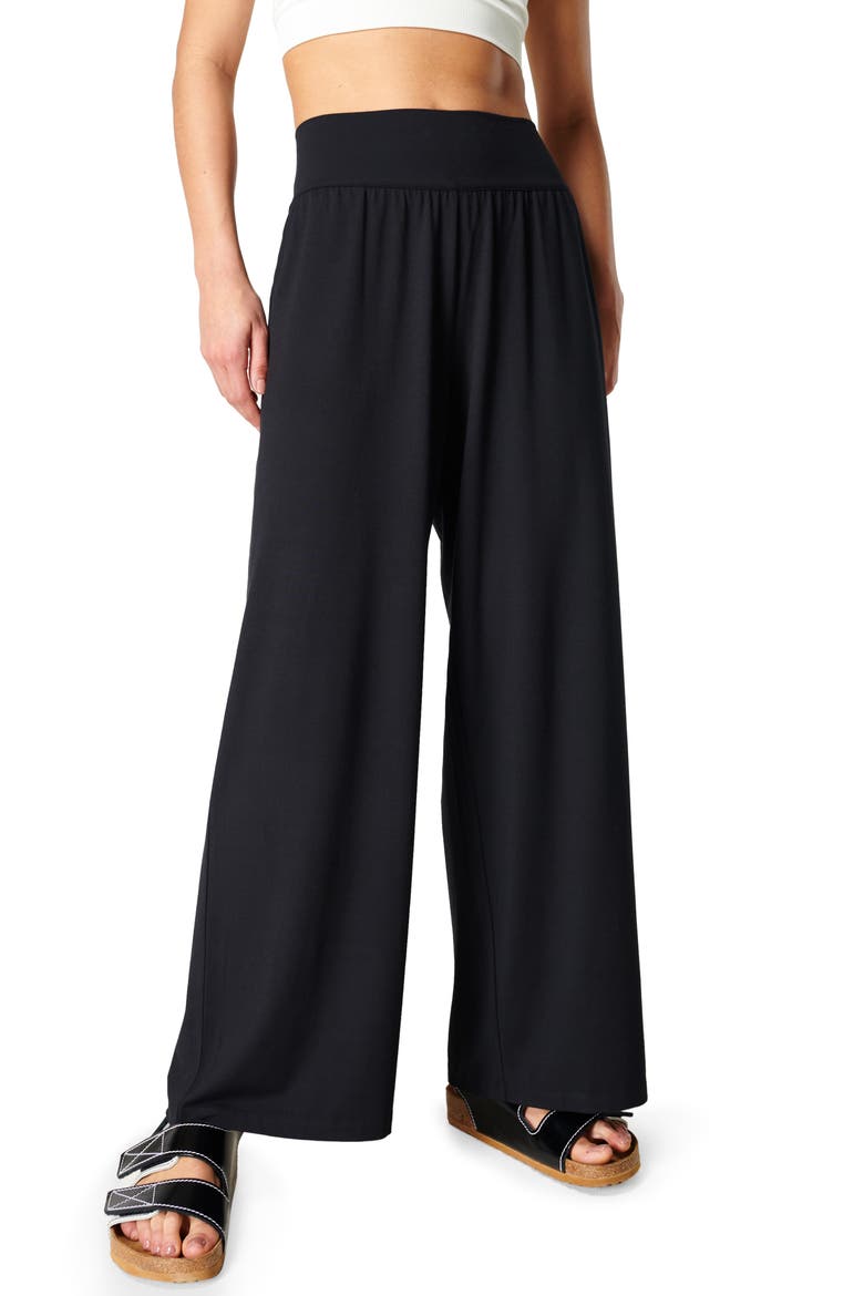High Waist Wide Leg Stretch Modal Pants, Main, color, BLACK