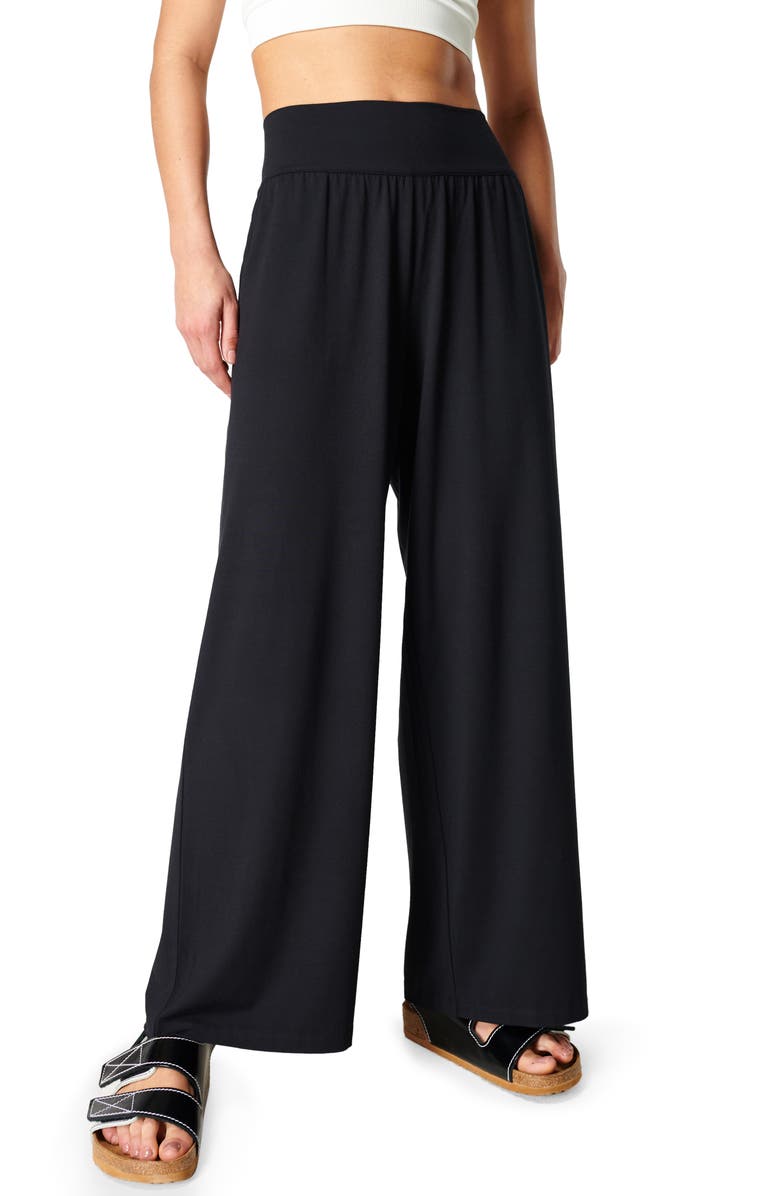 Sweaty Betty High Waist Wide Leg Stretch Modal Pants, Main, color, Black