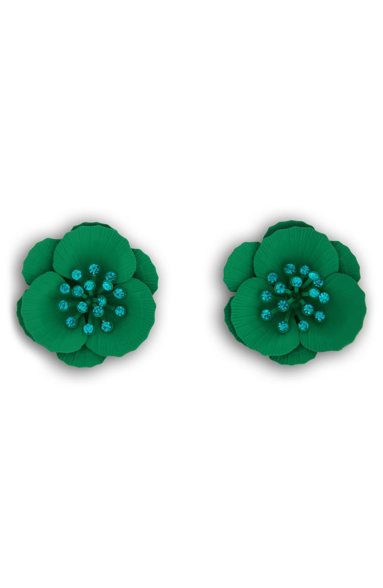 SAACHI Crystal Flower Earrings, Main, color, Dark Green