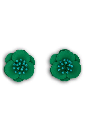 Saachi Crystal Flower Earrings In Green