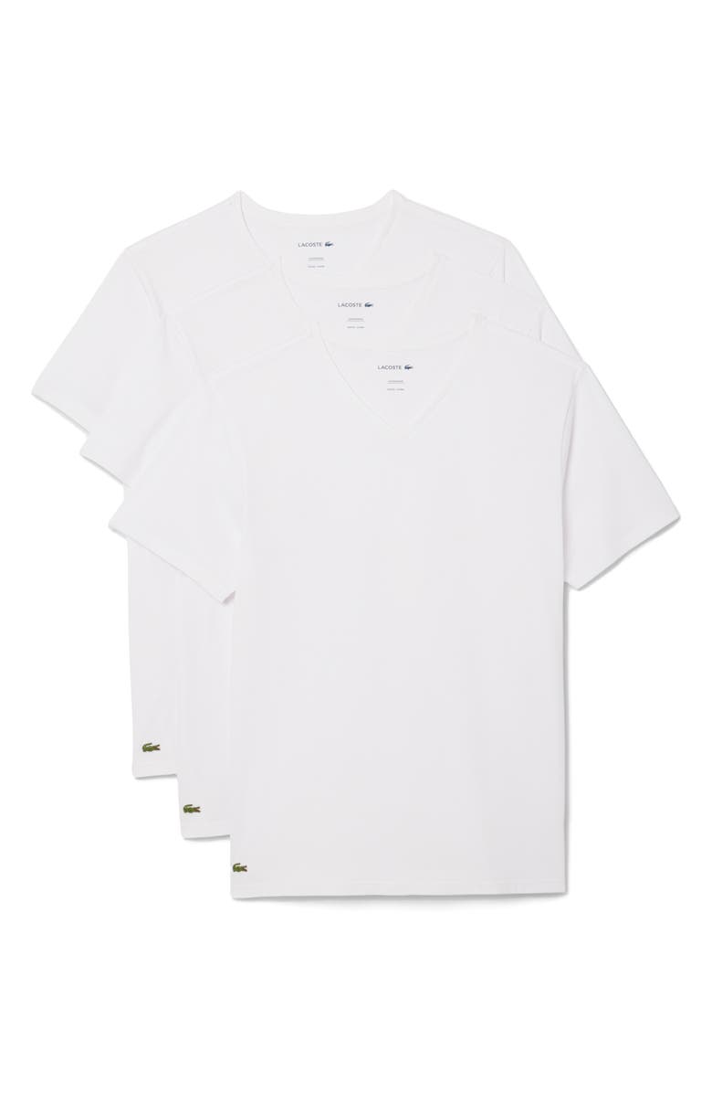 Lacoste 3-Pack Cotton V-Neck T-Shirts, Alternate, color, 001 White