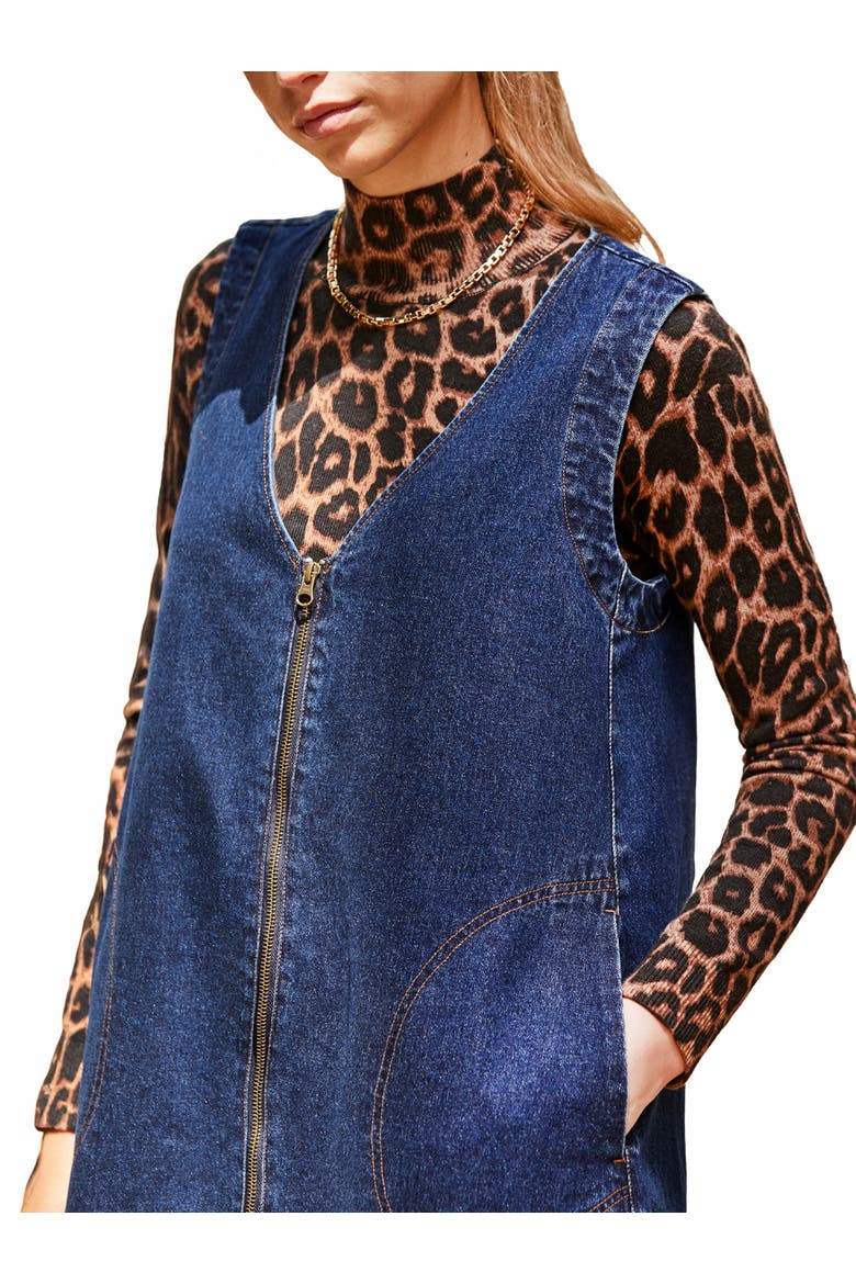 Sleeveless Denim Zip Front Mini Dress, Alternate, color, Blue