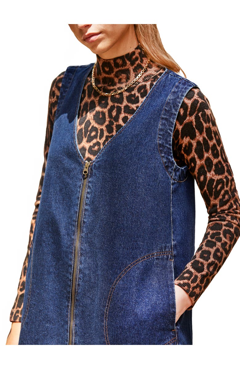 Ro&Zo Sleeveless Denim Zip Front Mini Dress, Alternate, color, Blue