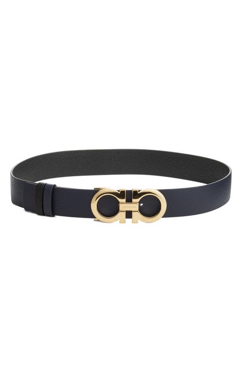 Reversible Gancini Calfskin Leather Belt