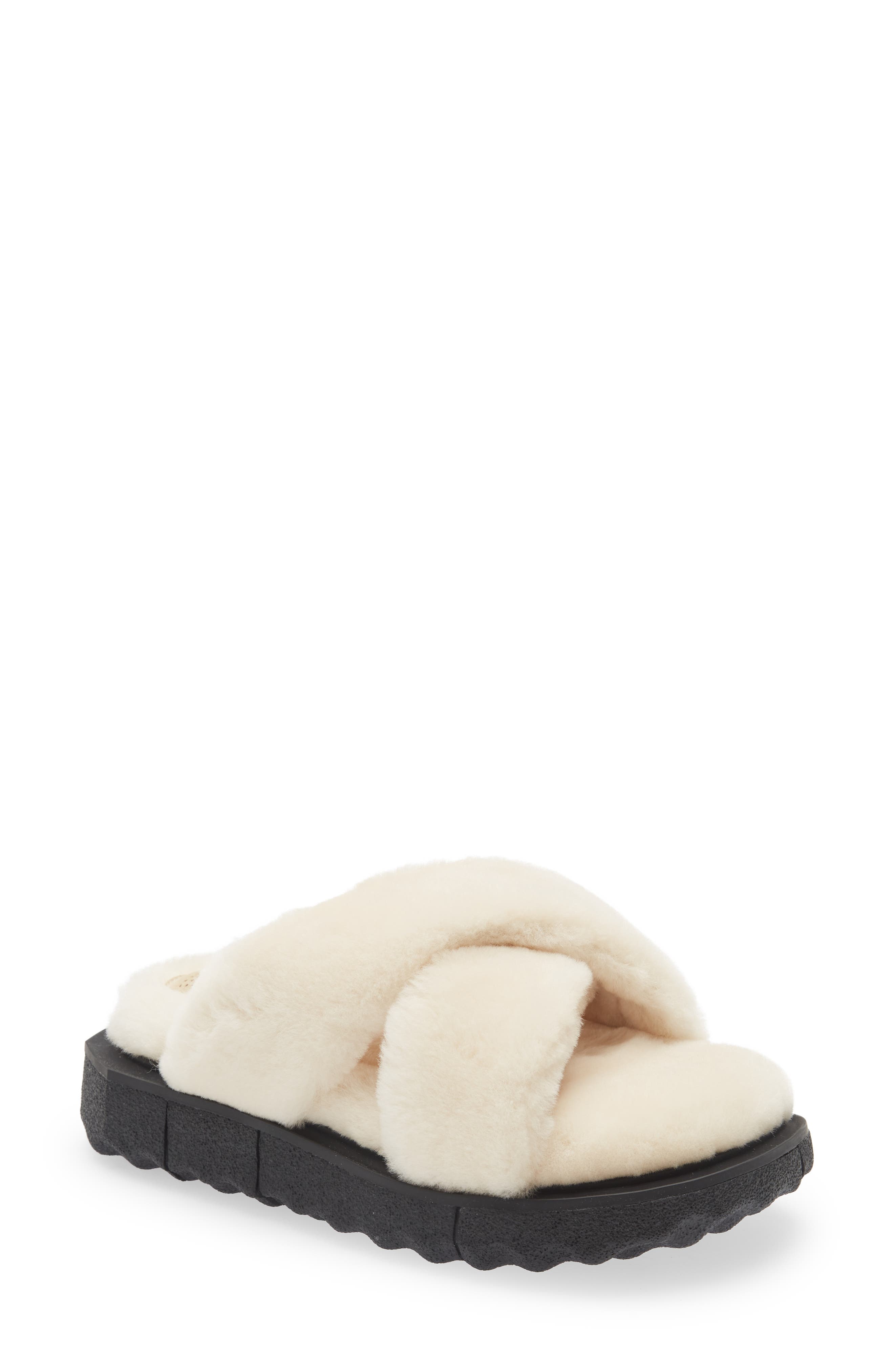 Off-White Sponge Sole Faux Shearling Slide Sandal, Main, color, 