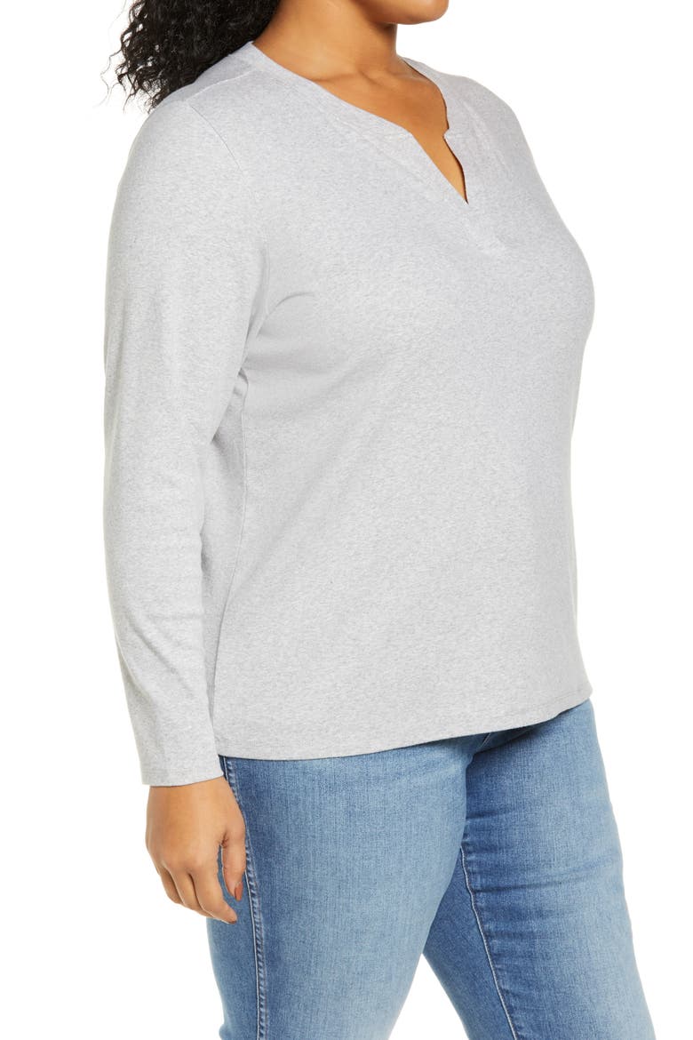 Split Neck Long Sleeve T-Shirt, Alternate, color, GREY HEATHER