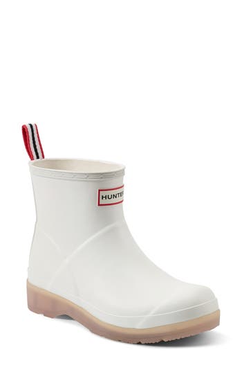 Hunter Play Short Waterproof Rain Boot In British Ice/red/white