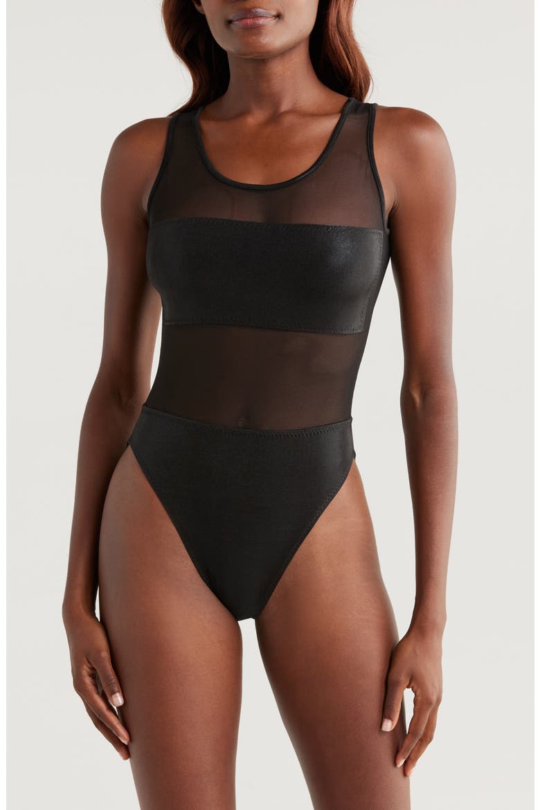 Dash Dash Mesh Inset One-Piece Swimsuit, Main, color, BLACK/ BLACK MESH