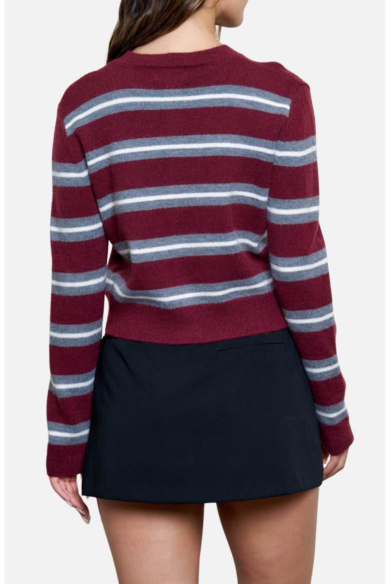 Stripe Crewneck Cardigan, Alternate, color, BURGUNDY MULTI