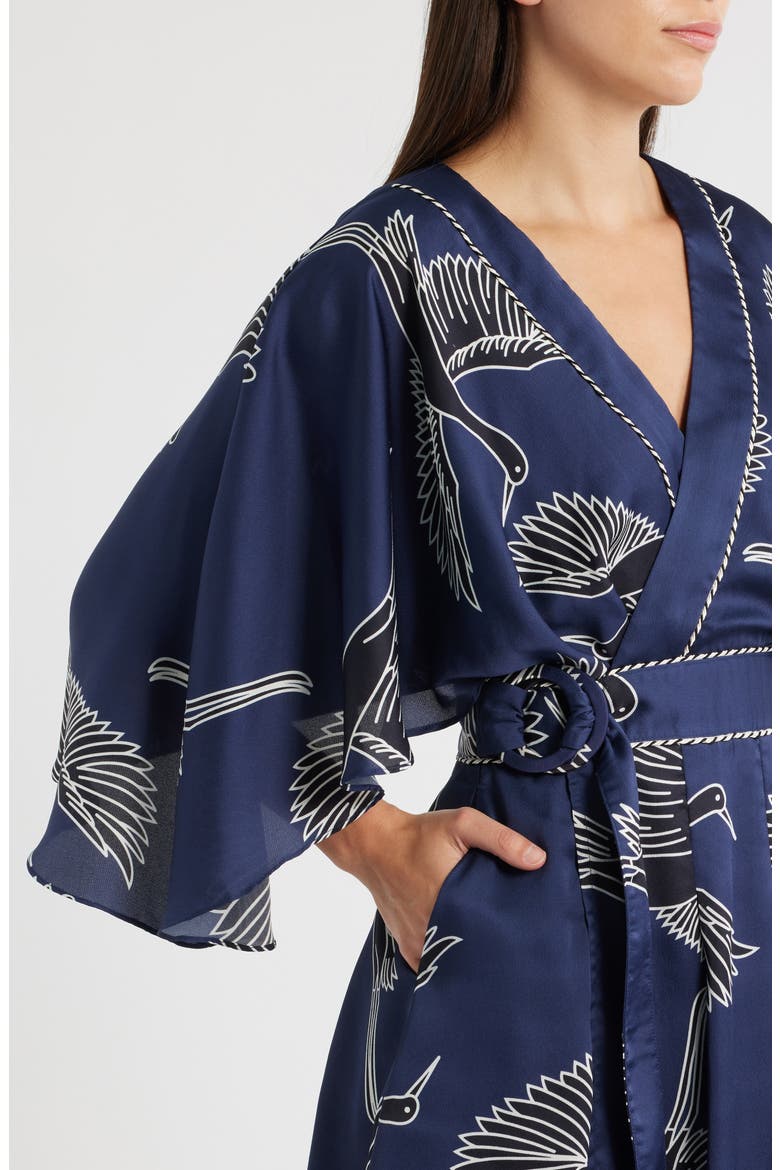 Avaele Long Sleeve Satin Wrap Dress, Alternate, color, NAVY MULTI
