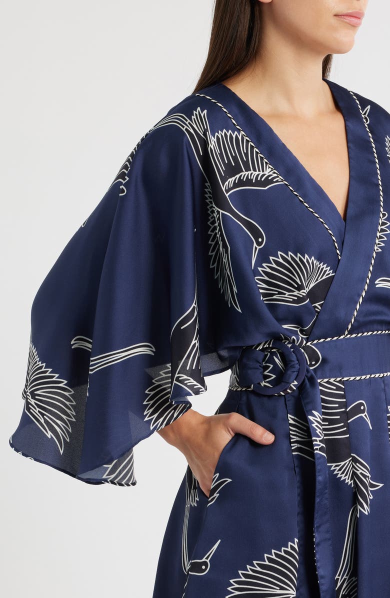 CIEBON Avaele Long Sleeve Satin Wrap Dress, Alternate, color, Navy Multi