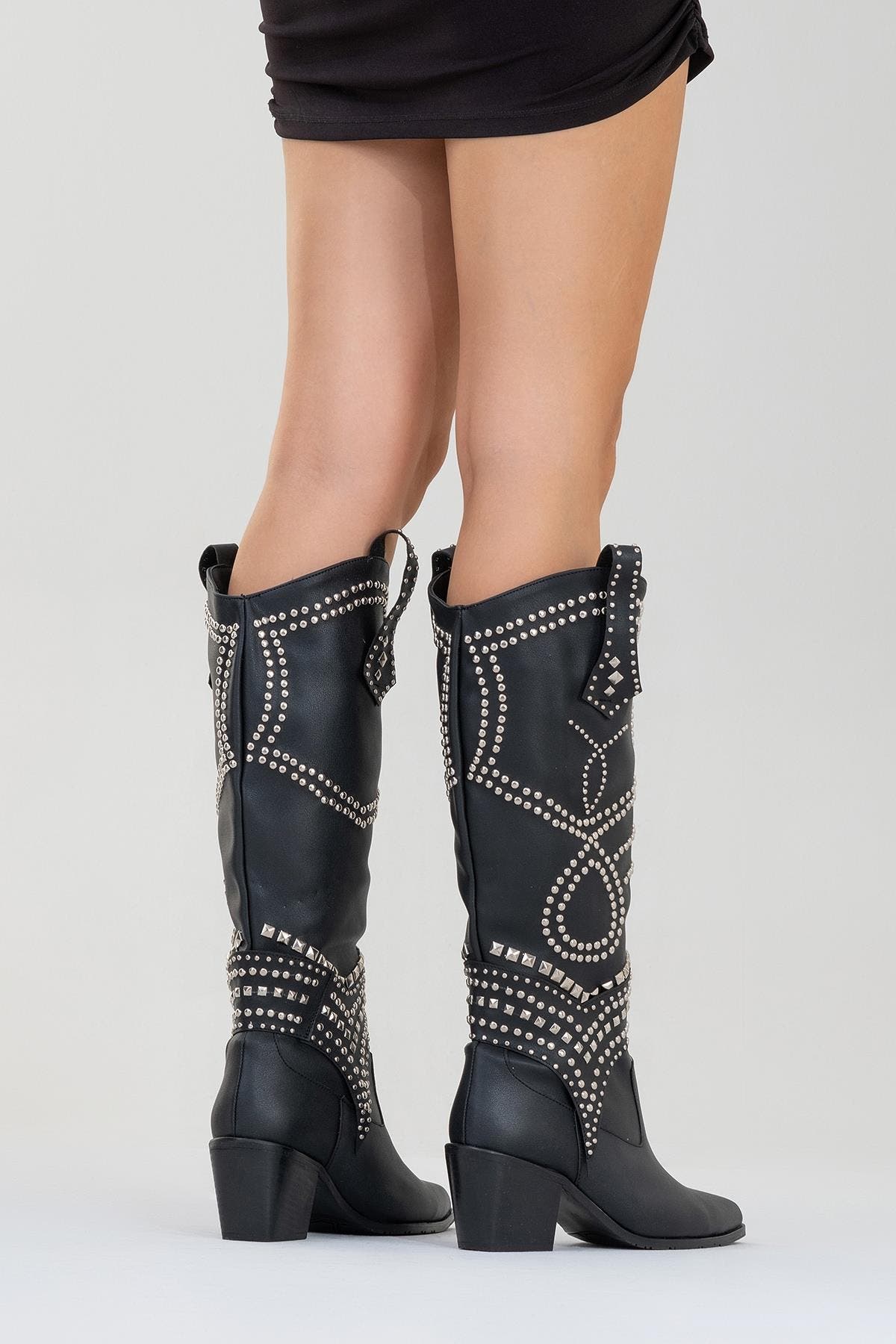 Prologue Shoes Draga Studded Block Heel Knee High Boot, Alternate, color, 