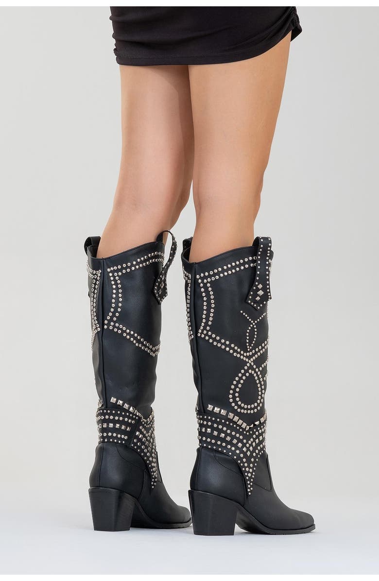 Prologue Shoes Draga Studded Block Heel Knee High Boot, Alternate, color,