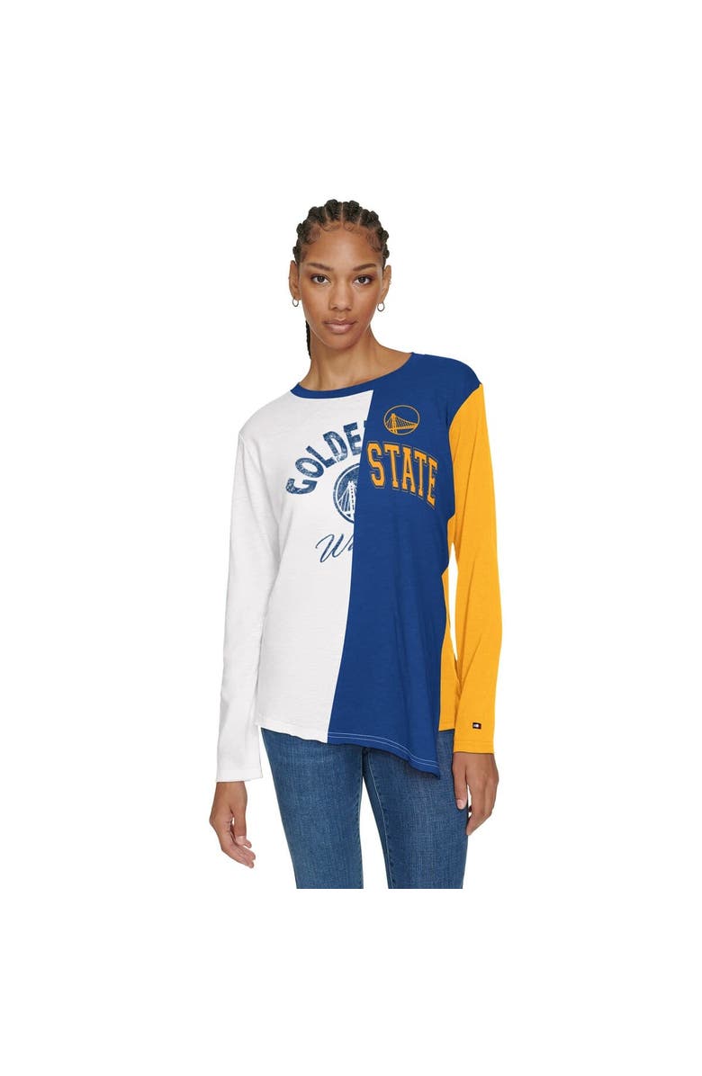 TOMMY JEANS Women's Tommy Jeans White/Royal Golden State Warriors Amelia Color Blocked Long Sleeve T-Shirt, Main, color, 
