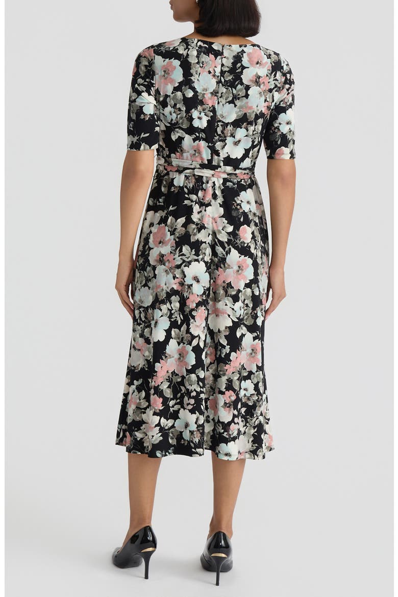 Floral Tie Belt A-Line Dress, Alternate, color, BLACK MULTI