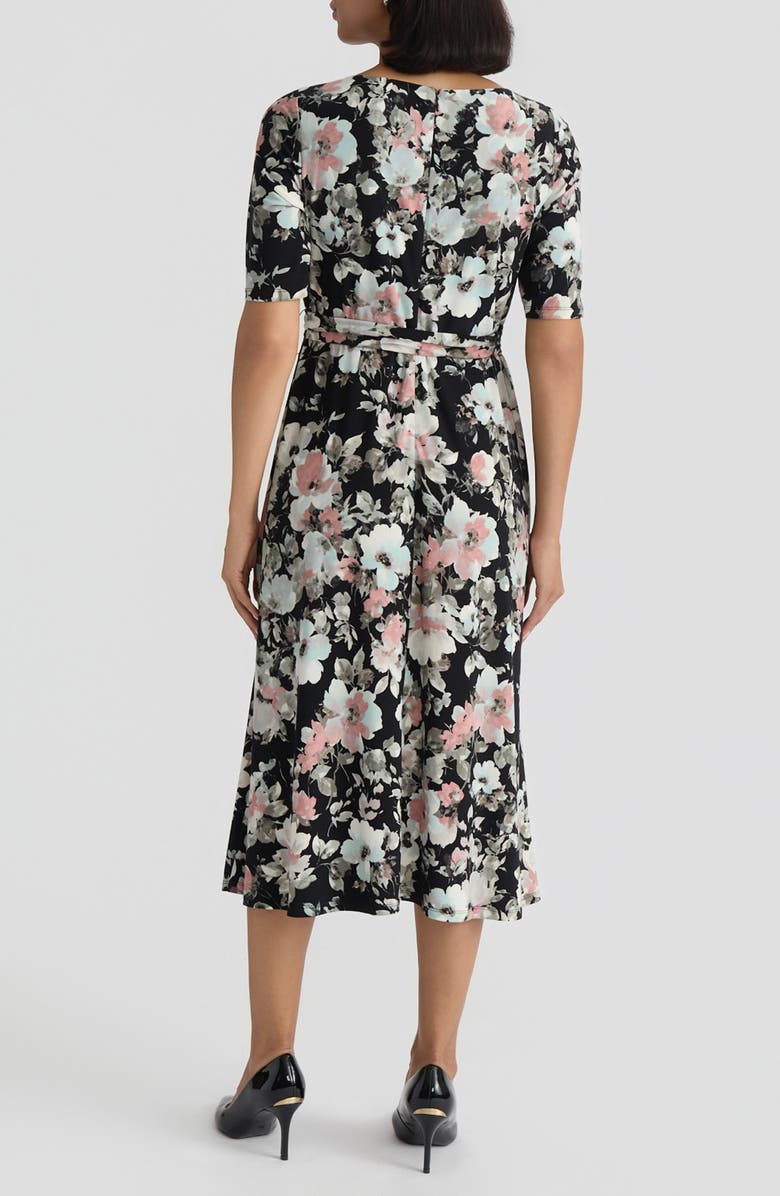 KASPER Floral Tie Belt A-Line Dress, Alternate, color, Black Multi
