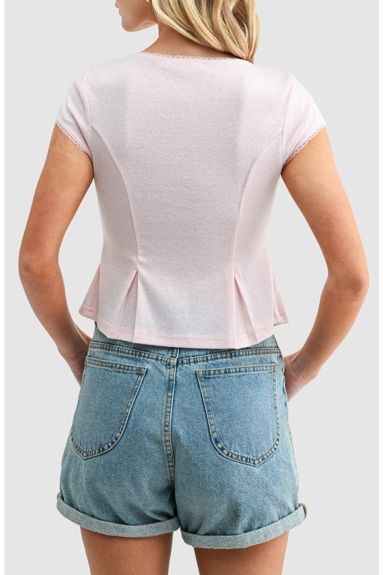 Pointelle Stitch Peplum Button-Up Top, Alternate, color, BLUSH
