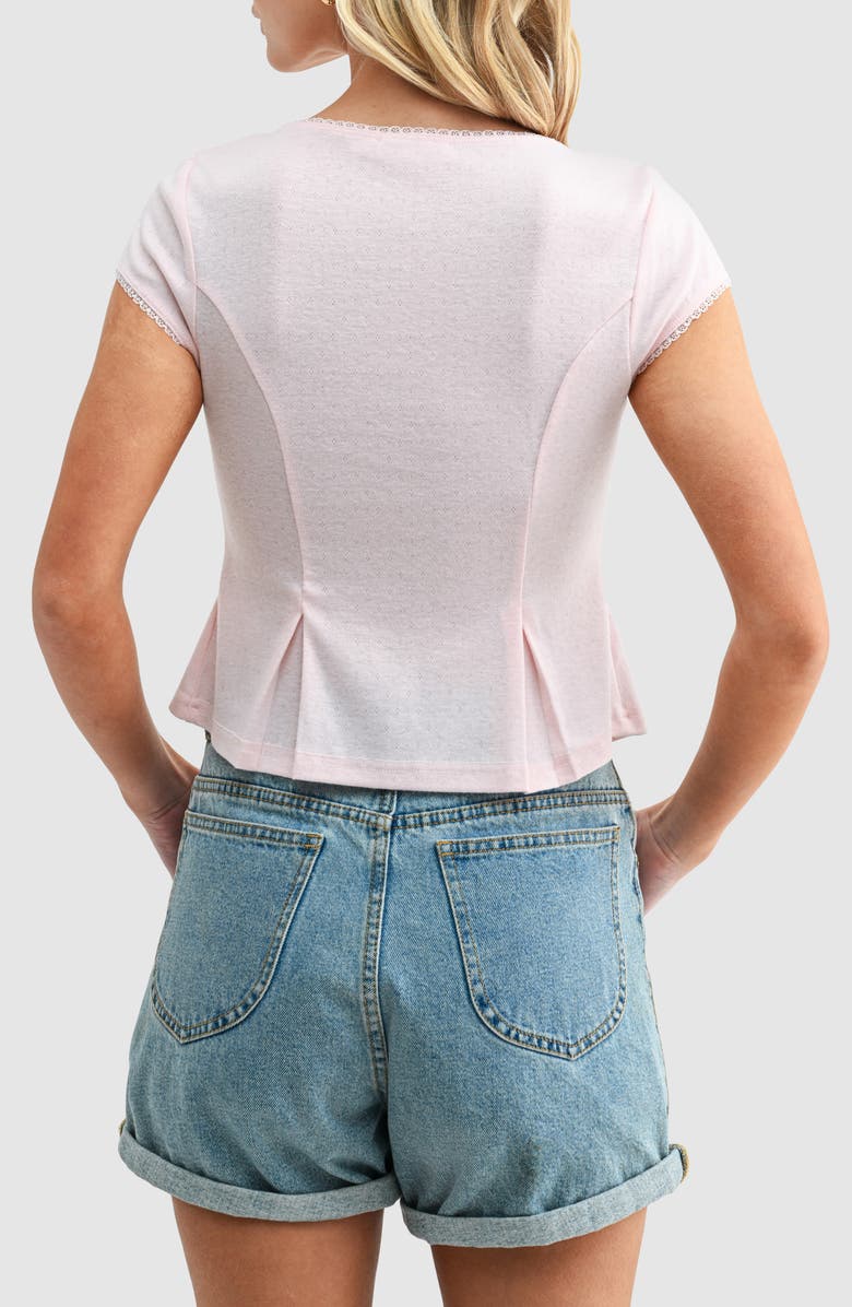 All in Favor Pointelle Stitch Peplum Button-Up Top, Alternate, color, Blush
