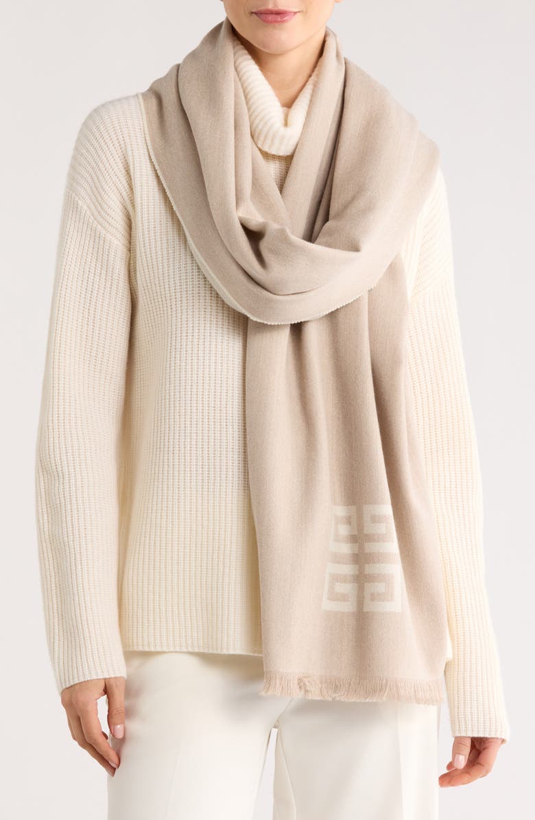 Givenchy Logo Wool & Cashmere Scarf, Main, color, Beige/White