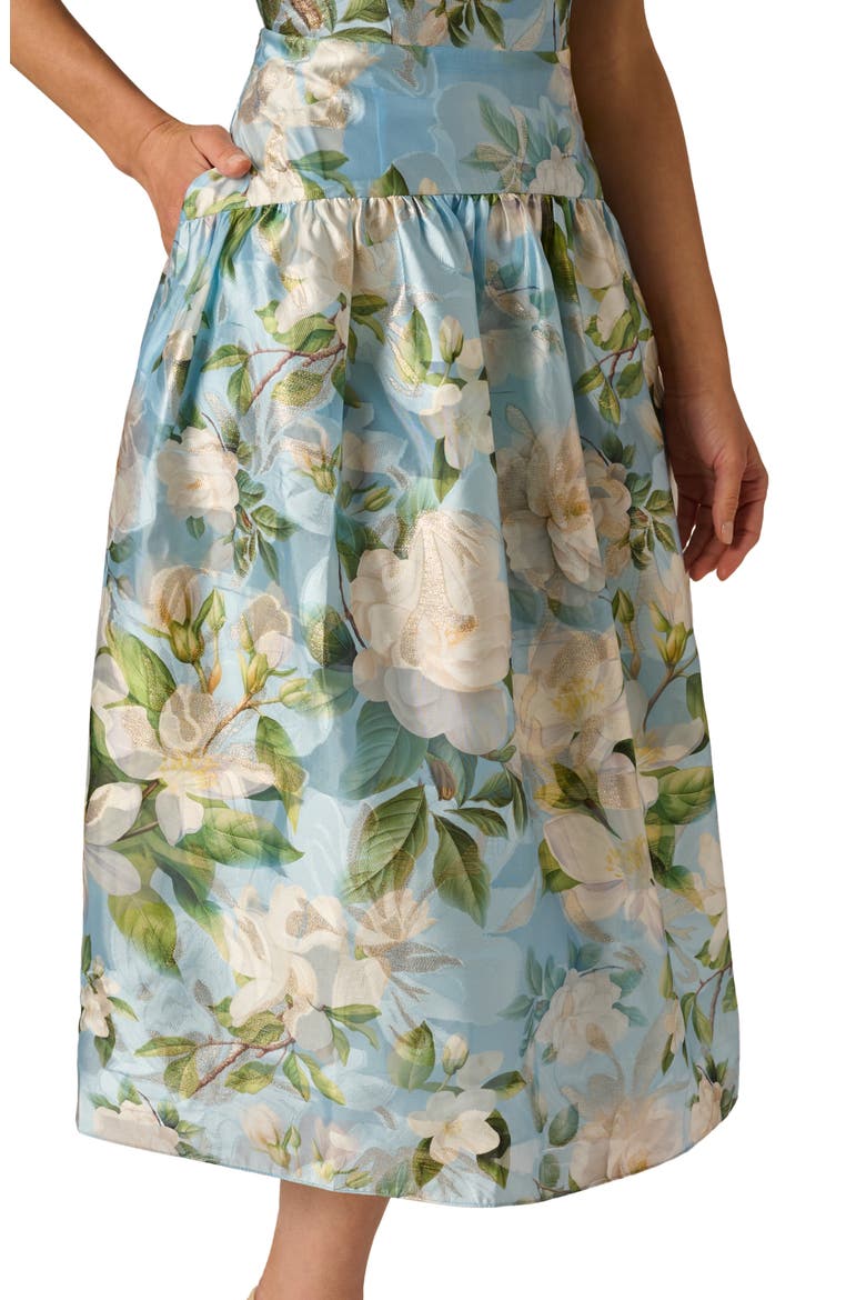 Gathered Floral Organza Midi Dress, Alternate, color, BLUE MULTI