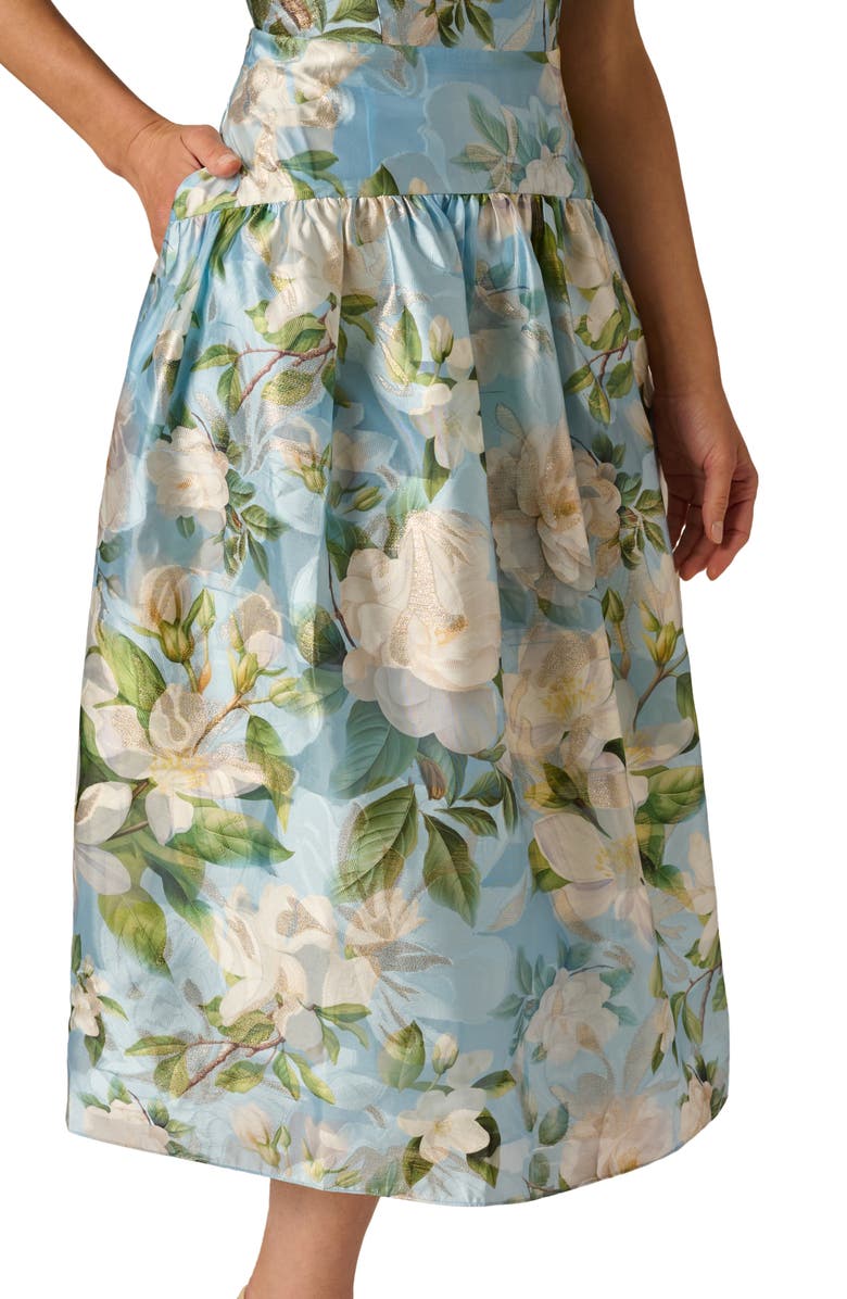 Adrianna Papell Gathered Floral Organza Midi Dress, Alternate, color, 