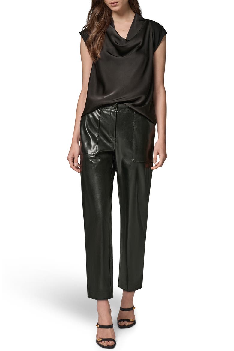 Faux Leather Patch Pocket Pants, Alternate, color, BLACK