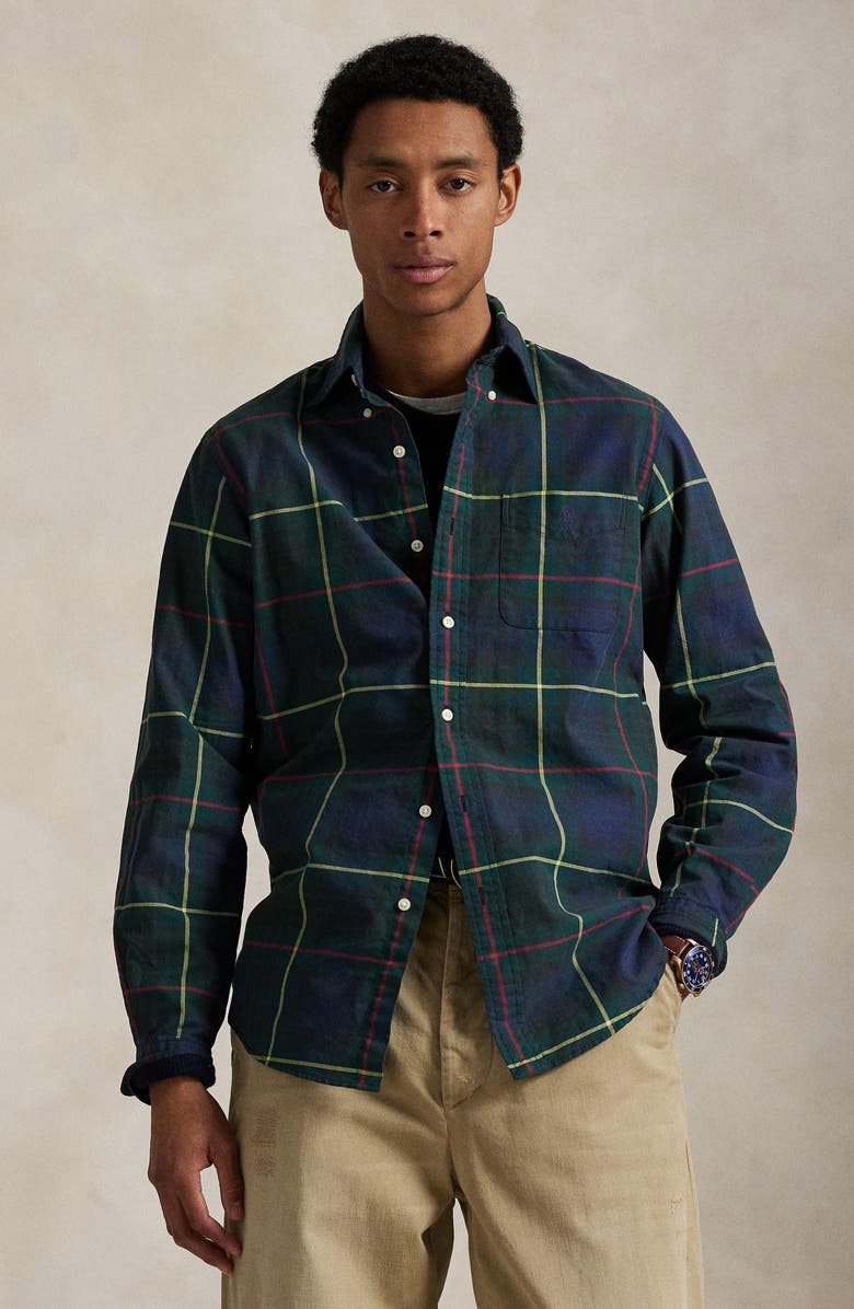Polo Ralph Lauren Classic Fit Plaid Cotton Oxford Button-Down Shirt, Alternate, color, Green Navy Multi