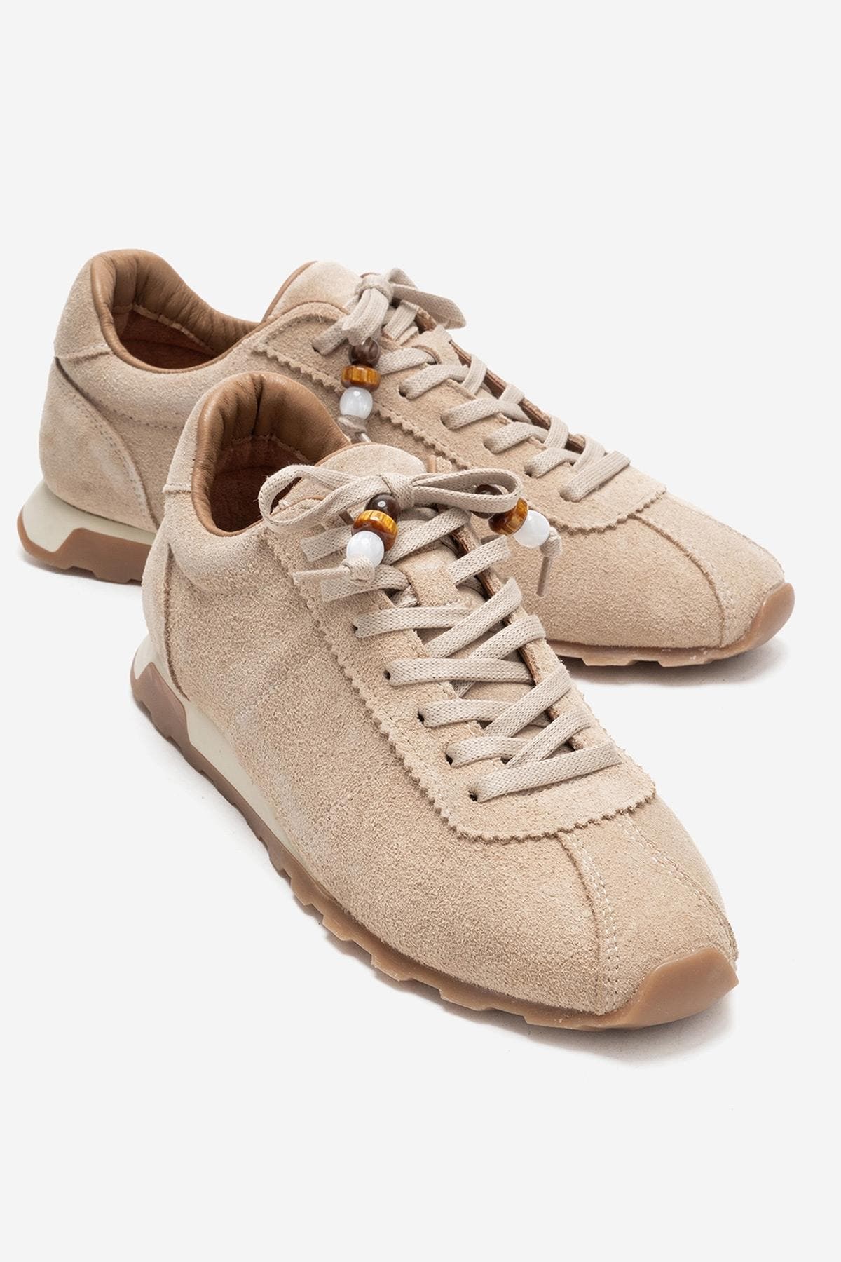 Brea Leather Embellished Sneaker, Alternate, color, Beige Suede